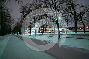 Winter alley along the Moscow river