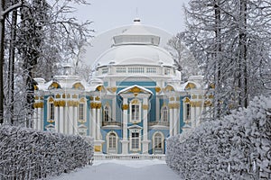 Winter alley and the pavilion Hermitage. Tsarskoye Selo