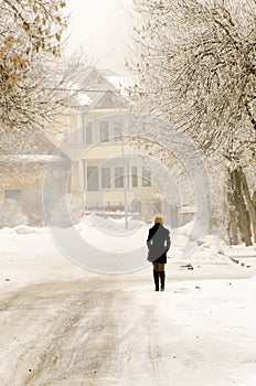 Winter Alone Woman in the street