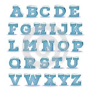 Winter alphabet with snow cap effect.