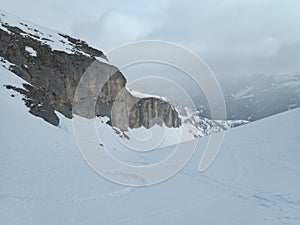 Winter alpine landscape for skitouring in stubaier alps in austria