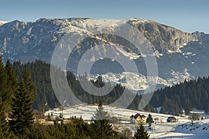 Winter alpine scenery in Fundata, Brasov, Romania photo