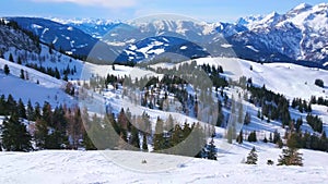 Winter Alpine scenery from Zwieselalm mount, Gosau, Austria