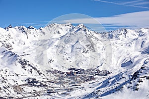 Winter Alps landscape from ski resort Val Thorens