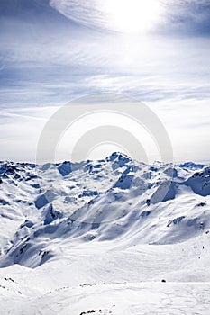 Winter Alps landscape from ski resort Val Thorens