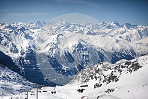 Winter Alps landscape from ski resort Val Thorens