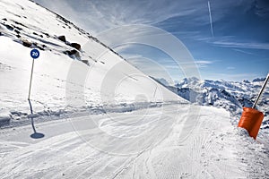 Winter Alps landscape from ski resort Val Thorens photo