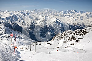 Winter Alps landscape from ski resort Val Thorens photo