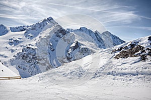 Winter Alps landscape from ski resort Val Thorens photo