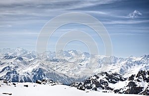 Winter Alps landscape from ski resort Val Thorens