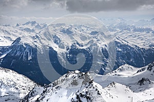 Winter Alps landscape from ski resort Val Thorens