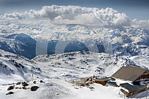 Winter Alps landscape from ski resort Val Thorens