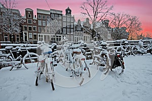 Winter in Amsterdam Netherlands at sunset