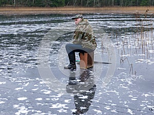 winter angler fishing on ice