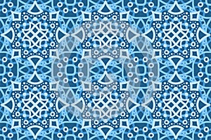 Winter art with abstract blue seamless pattern