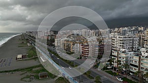 Winter Atmosphere: Cinematic Drone Showcases the Dramatic Cloudscape above the Mediterranean and Alanya, Turkey