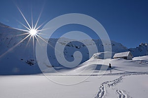 Winter scene in Romania , beautiful landscape of wild Carpathian mountains