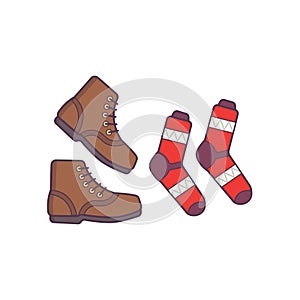 Winter or autumn shoes and sock vector isolated illustration.