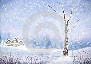 The Winter Backgraund, Illustration, Snow Storm, Cabiin In The Mauntain