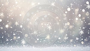 Winter background, abstract with snow, lights, in light shades of white, gray, silver, pastel