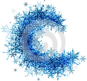 Winter background with blue snowflakes.