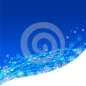 Winter background in blue with white snowflakes