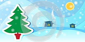 Winter background with a fir tree and snow photo