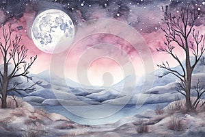 Winter background with full moon