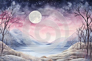 Winter background with full moon