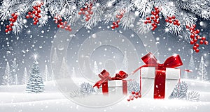 Winter background with gifts photo