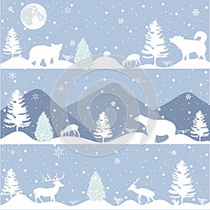 Winter background, landscape. New year and Christmas greeting card.