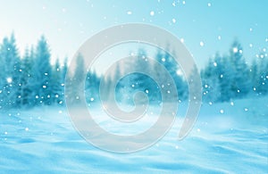 Winter  background .Merry Christmas and happy New Year greeting card with copy-space. Christmas landscape with snow and fir trees