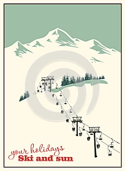 Winter background. Mountain landscape with ski lift