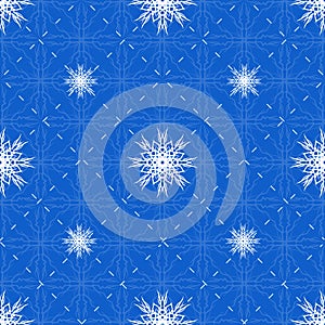 Winter background seamless pattern with several large snowflakes