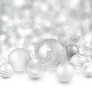 Winter background with silver christmas balls.