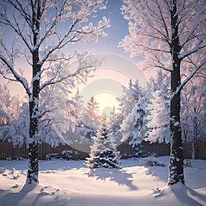 Winter Background with snow branches tree leaves and snowflakes on background Holiday Christmas greeting card made