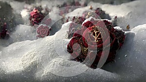 Winter Background With Snow Covered Ornated Roses