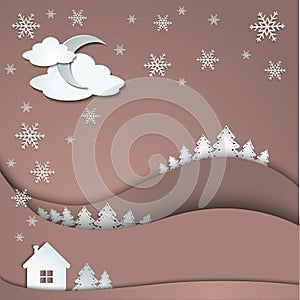 Winter background of snowflakes trees house stickers