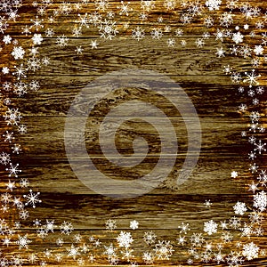 Winter background, snowflakes on a wooden background. vector background