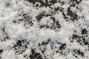 winter background. The texture of white snow on ice. Pure white snow