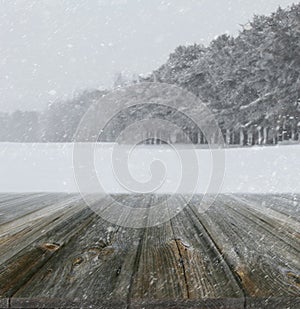 Winter background with wood planks