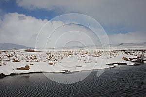 Winter on the banks of Kaldbakur lakes.