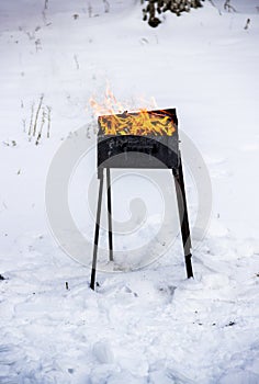 Winter barbeque fire