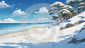 Winter Beach Anime Wallpaper With Subtle Shading And High Detail