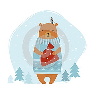 Winter bear illustrattion. Vector