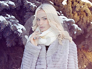 Winter beautiful young Woman in Fur Coat