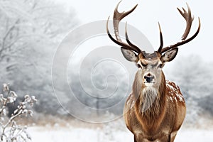 Winter beauty a majestic deer against a snowy white backdrop