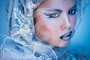 Winter Beauty Woman. Christmas Girl Makeup.