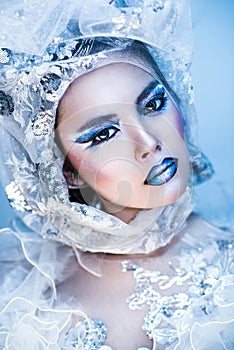 Winter Beauty Woman. Christmas Girl Makeup.