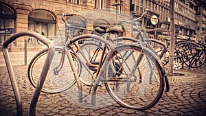 Winter in Berlin, Germany, bikes on display